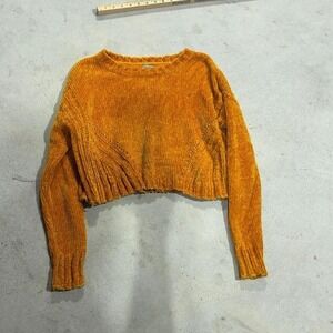 Charlotte Russe Chenille Sweater Women M Mustard Cropped Knit Cozy